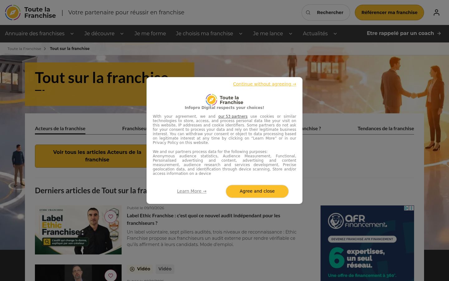 Screenshot tal-banner tal-kunsens muri qabel kwalunkwe interazzjoni