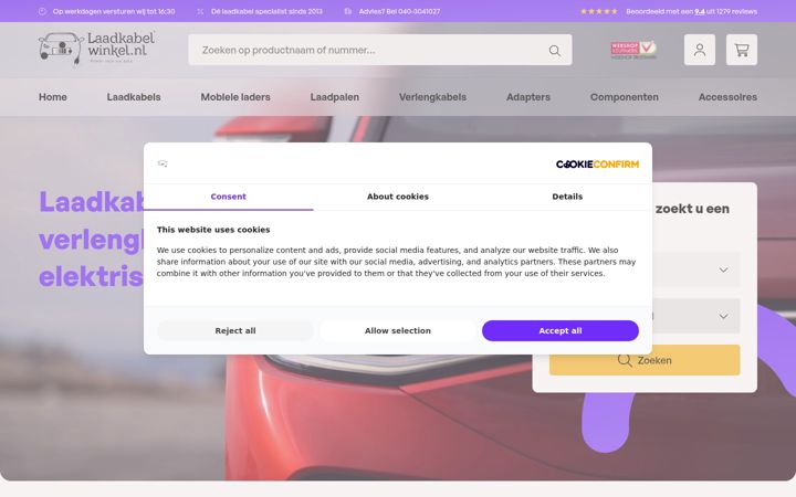 Screenshot of laadkabelwinkel.nl