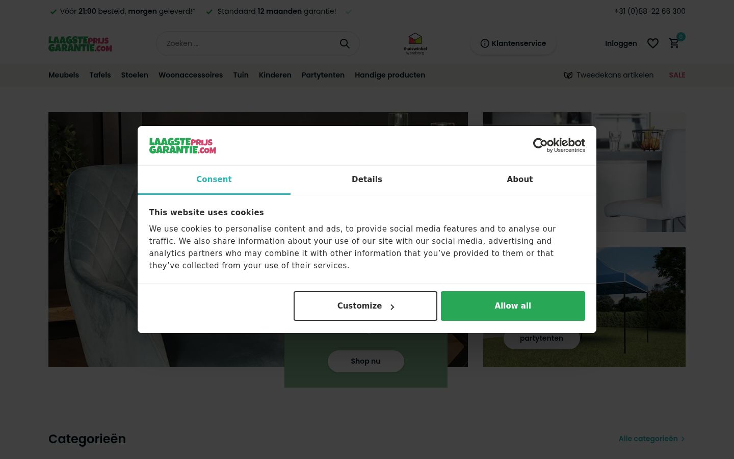 Snímek obrazovky baneru souhlasu zobrazeného před jakoukoli interakcí