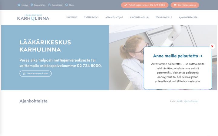 Captură de ecran a laakarikeskuskarhulinna.fi
