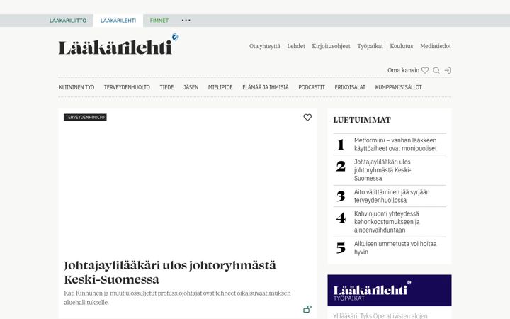 Screenshot of laakarilehti.fi