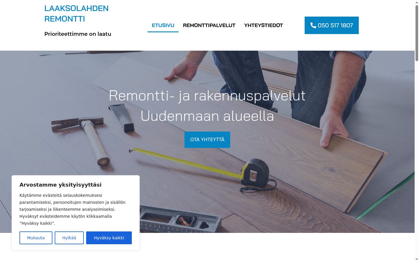 Skärmbild av samtyckesbannern som visades före någon interaktion