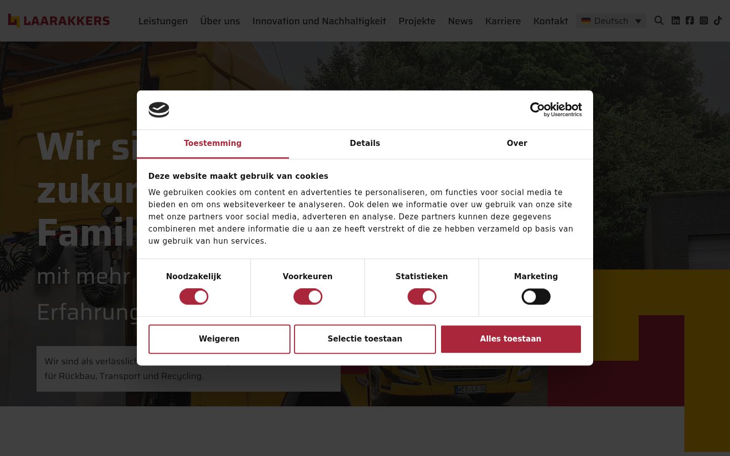 Screenshot des Einwilligungsbanners vor jeglicher Interaktion