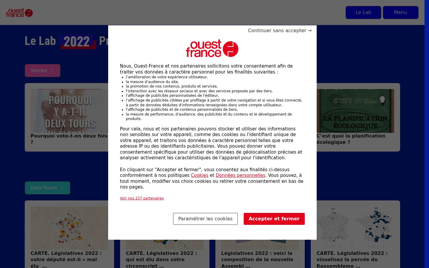Screenshot of the consent banner shown before any interaction