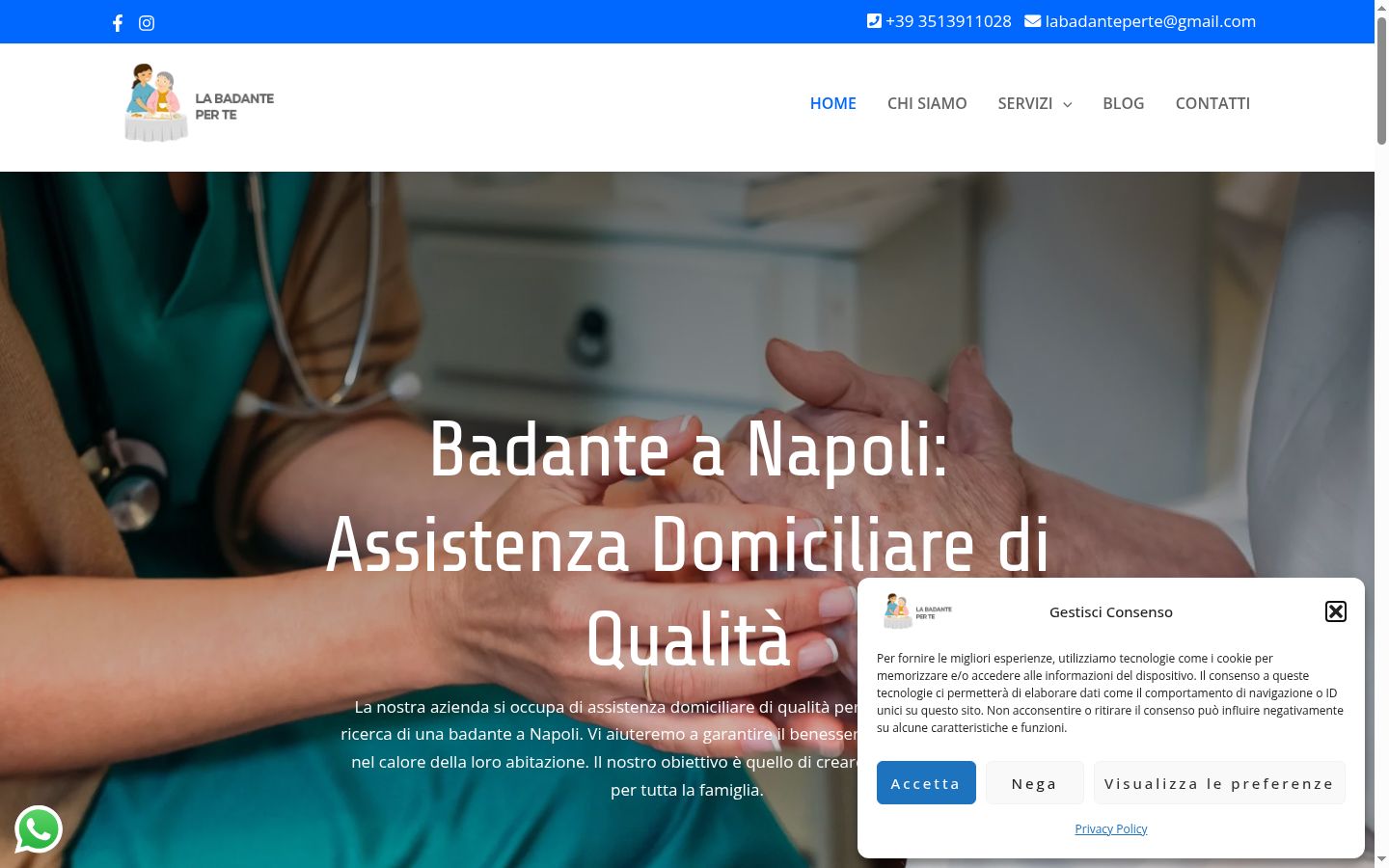 Screenshot del banner di consenso mostrato prima di qualsiasi interazione
