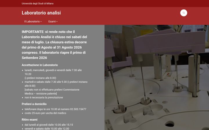 Screenshot of labanalisi.unimi.it