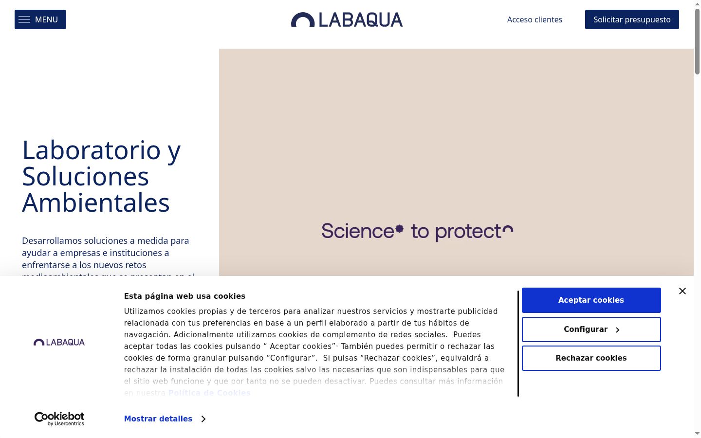 Captura de pantalla del banner de consentimiento mostrado antes de cualquier interacción