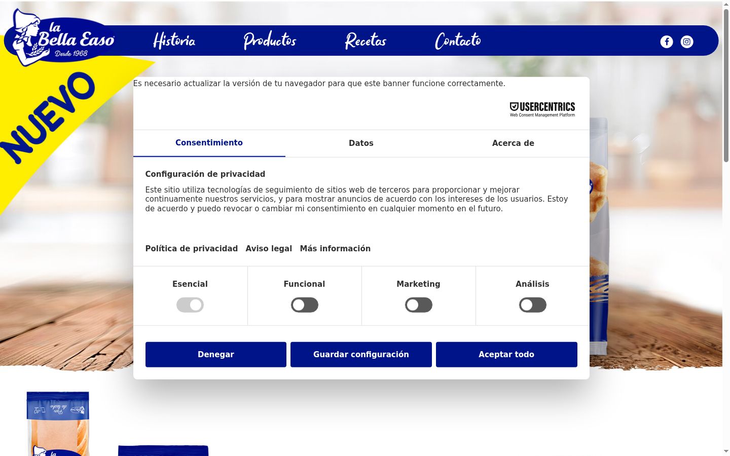 Screenshot del banner di consenso mostrato prima di qualsiasi interazione