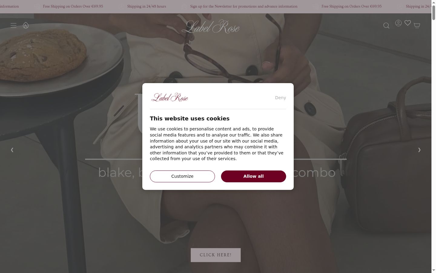 Captura de ecrã do banner de consentimento apresentado antes de qualquer interação
