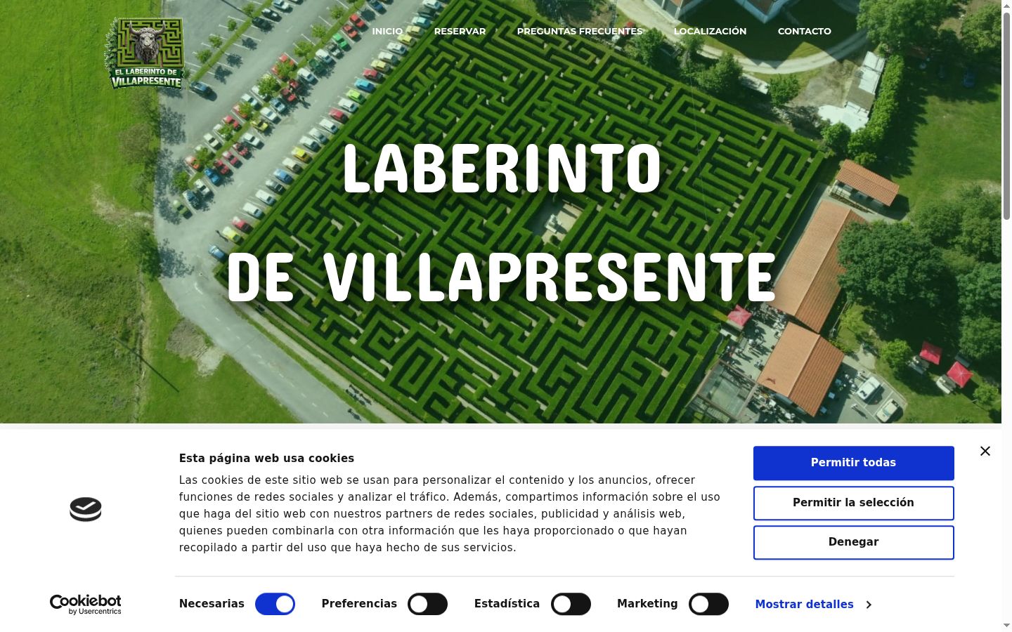 Captura de pantalla del banner de consentimiento mostrado antes de cualquier interacción