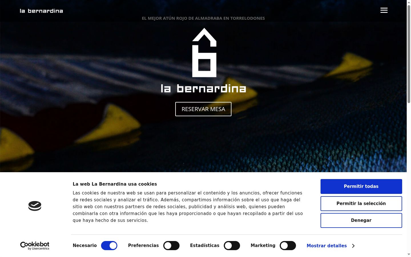 Captura de ecrã do banner de consentimento apresentado antes de qualquer interação