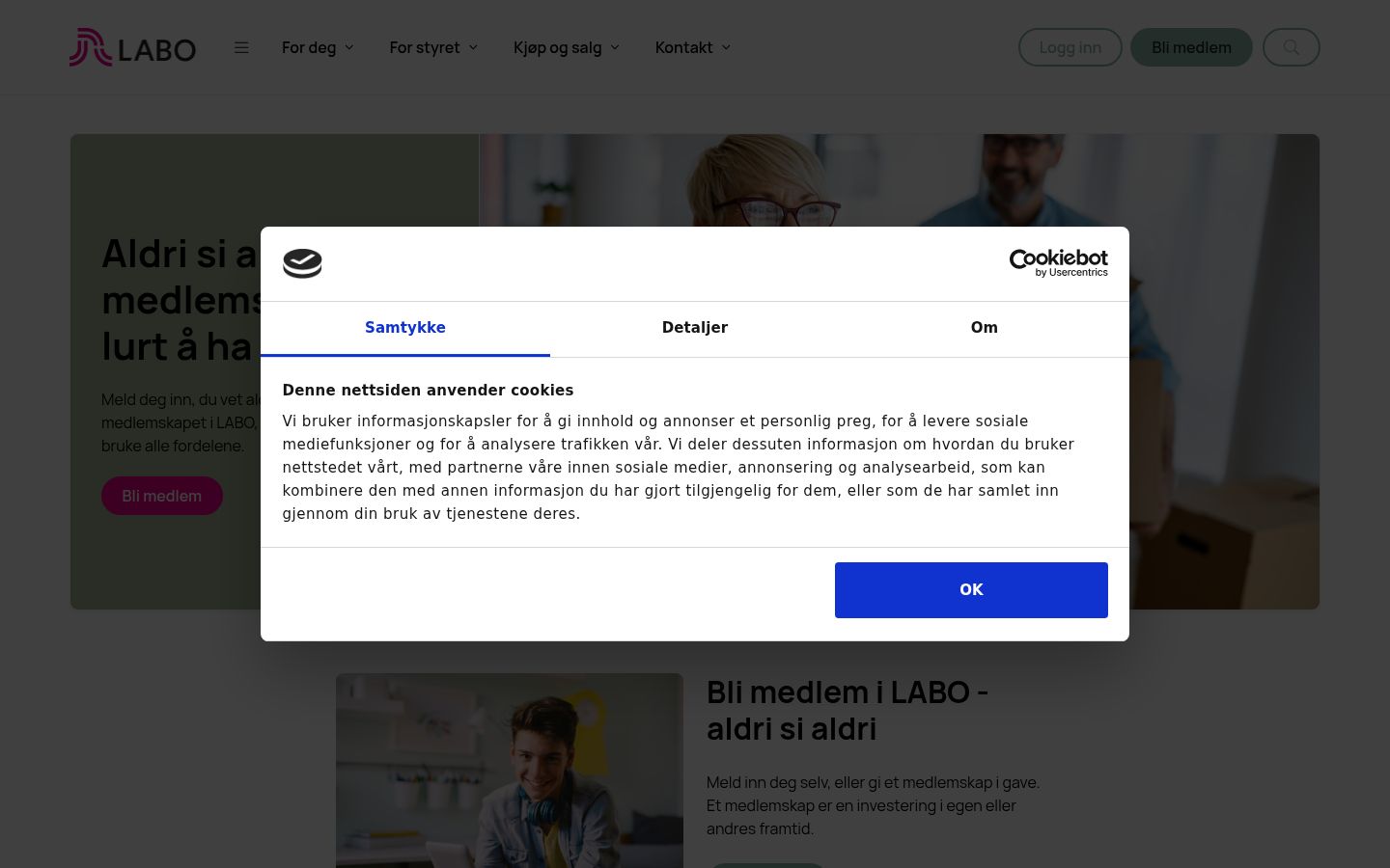 Skærmbillede af samtykkebanneret, som det blev vist før nogen interaktion