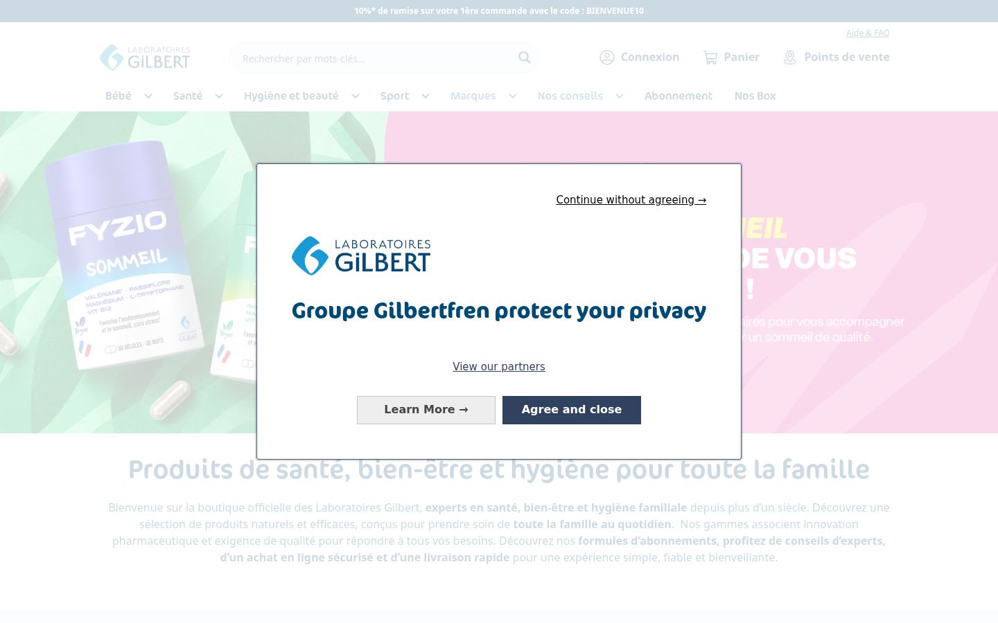 Screenshot del banner di consenso mostrato prima di qualsiasi interazione