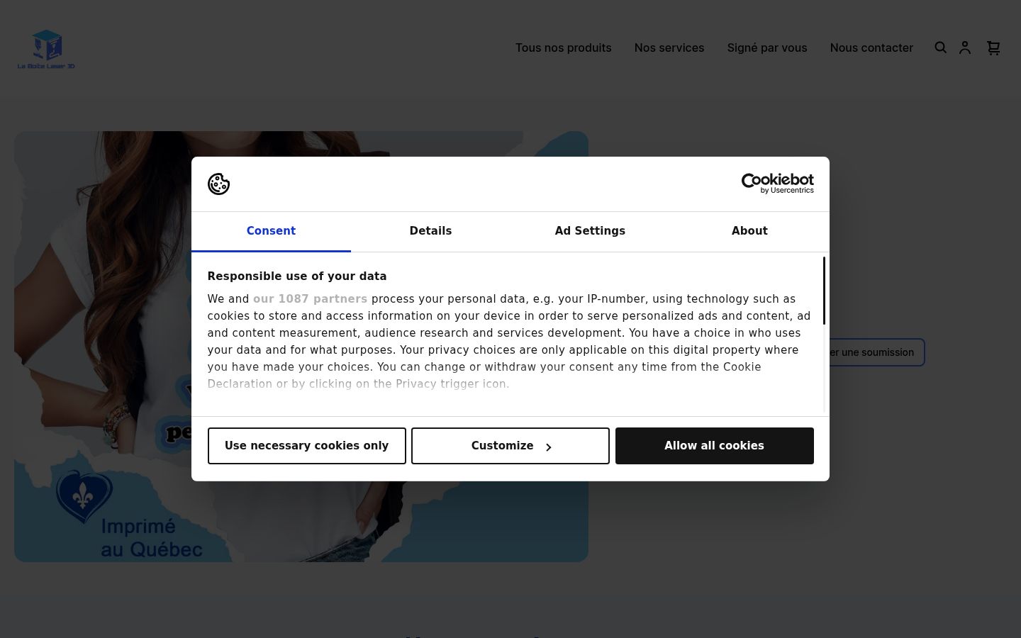 Screenshot del banner di consenso mostrato prima di qualsiasi interazione