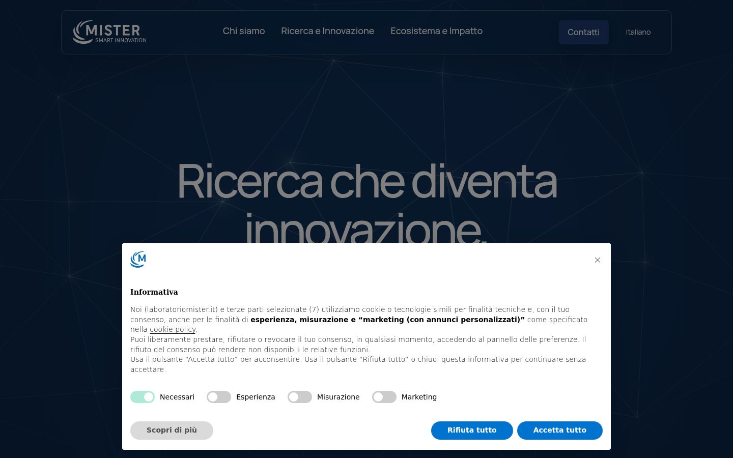 Screenshot del banner di consenso mostrato prima di qualsiasi interazione