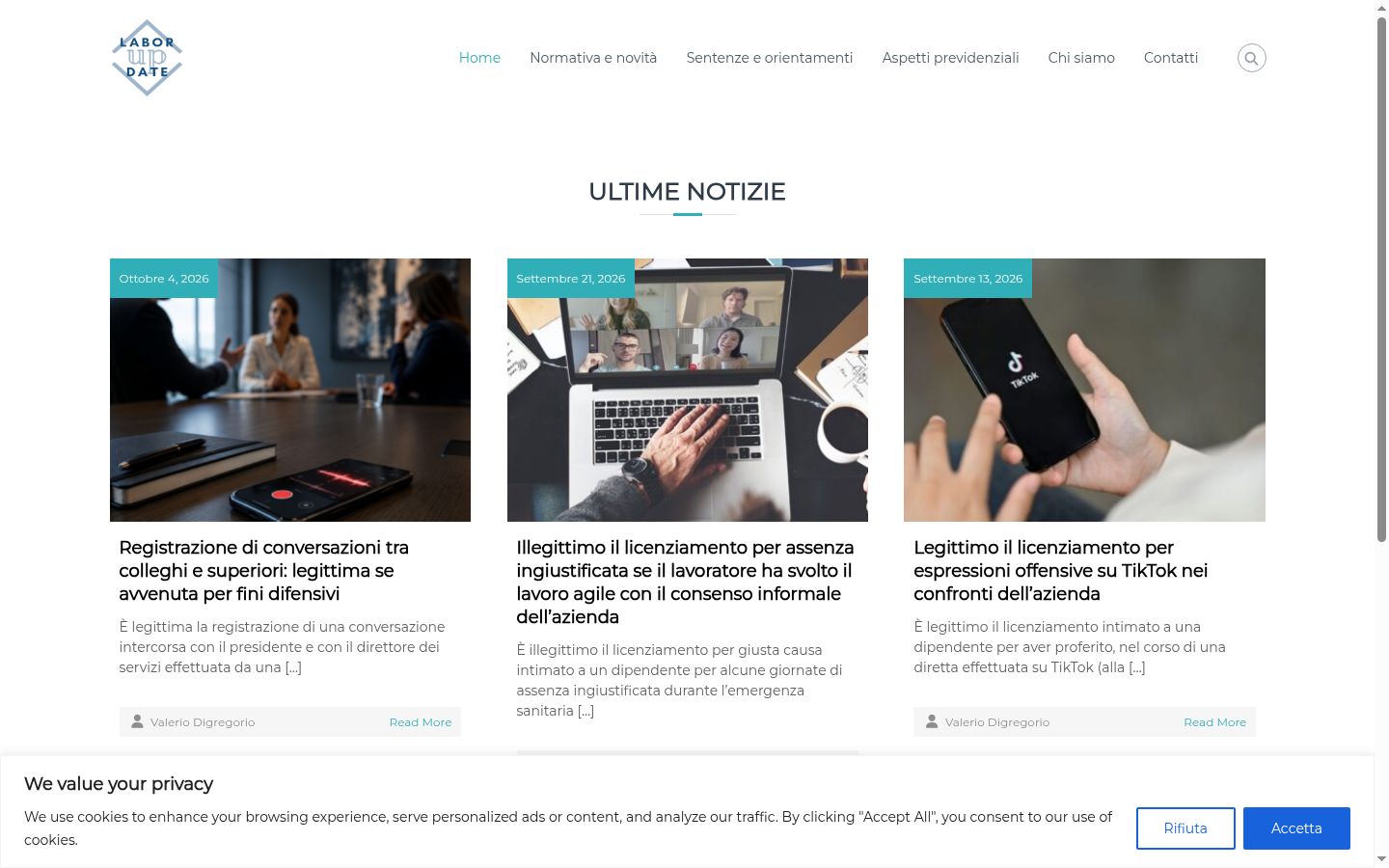 Screenshot del banner di consenso mostrato prima di qualsiasi interazione