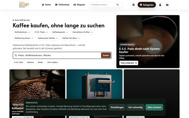Screenshot of labottegadelcaffe.ch