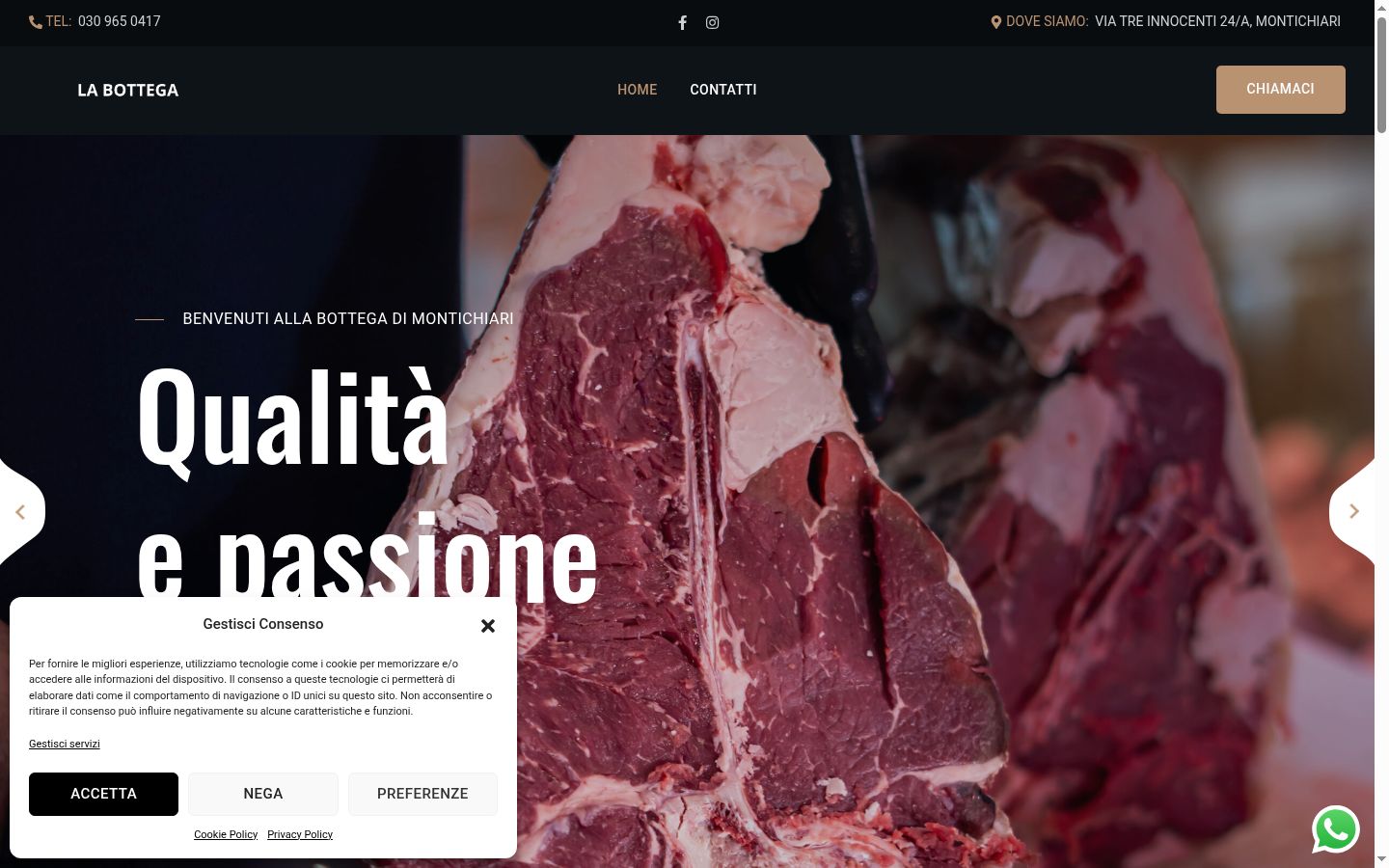 Screenshot del banner di consenso mostrato prima di qualsiasi interazione