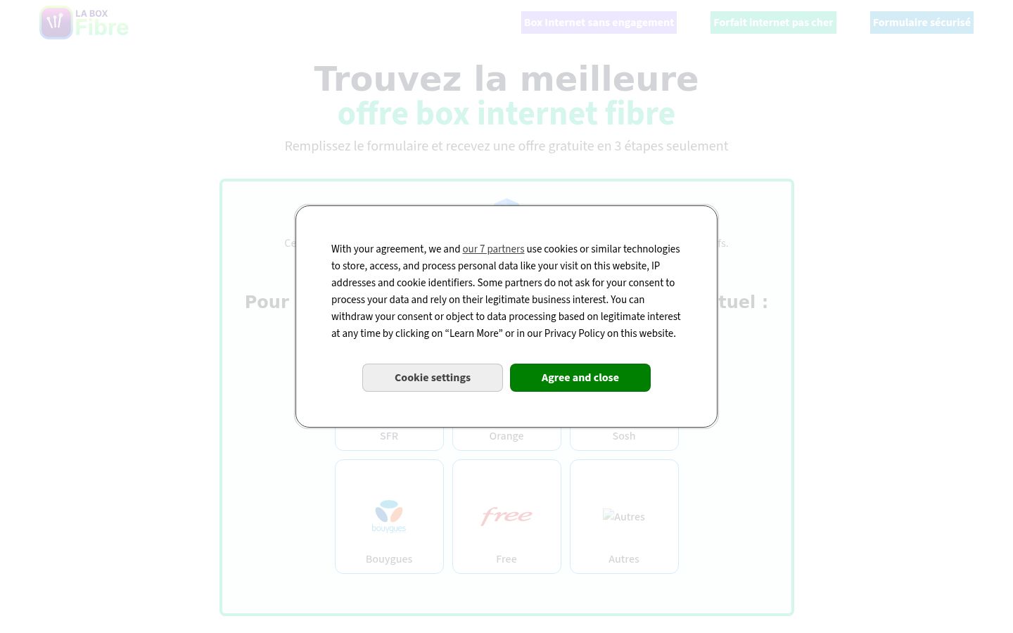 Screenshot del banner di consenso mostrato prima di qualsiasi interazione