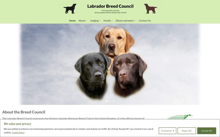 Screenshot of labradorbreedcouncil.co.uk
