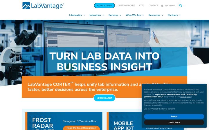 Screenshot of labvantage.com