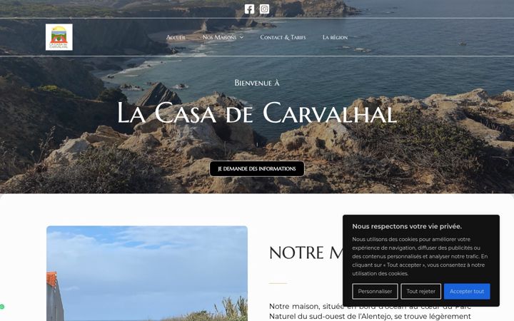 Screenshot of lacasadecarvalhal.com