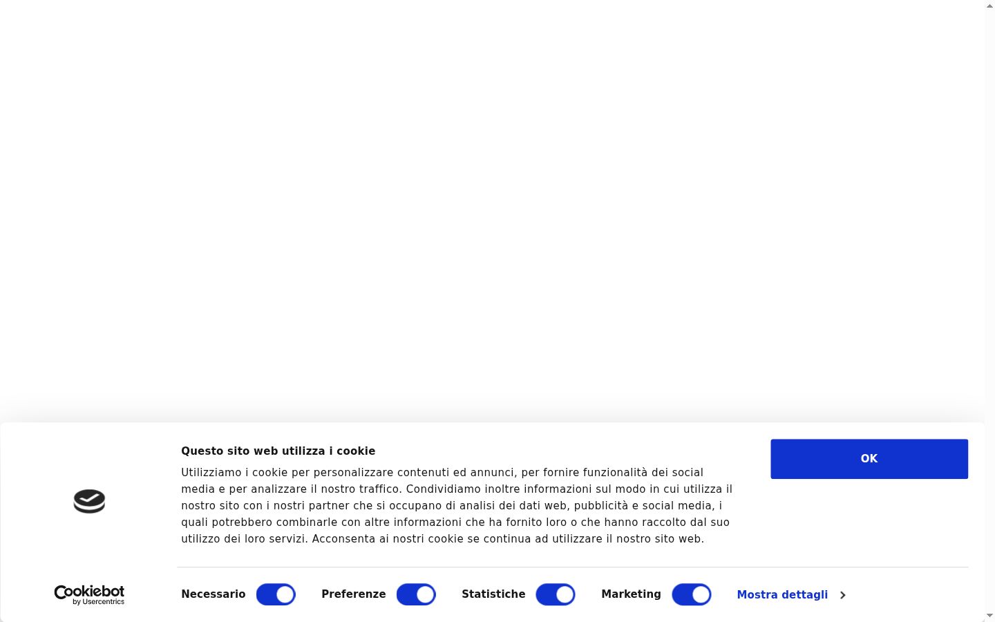 Screenshot del banner di consenso mostrato prima di qualsiasi interazione