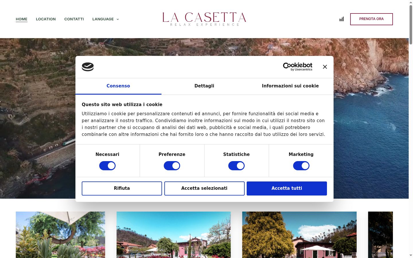 Screenshot del banner di consenso mostrato prima di qualsiasi interazione
