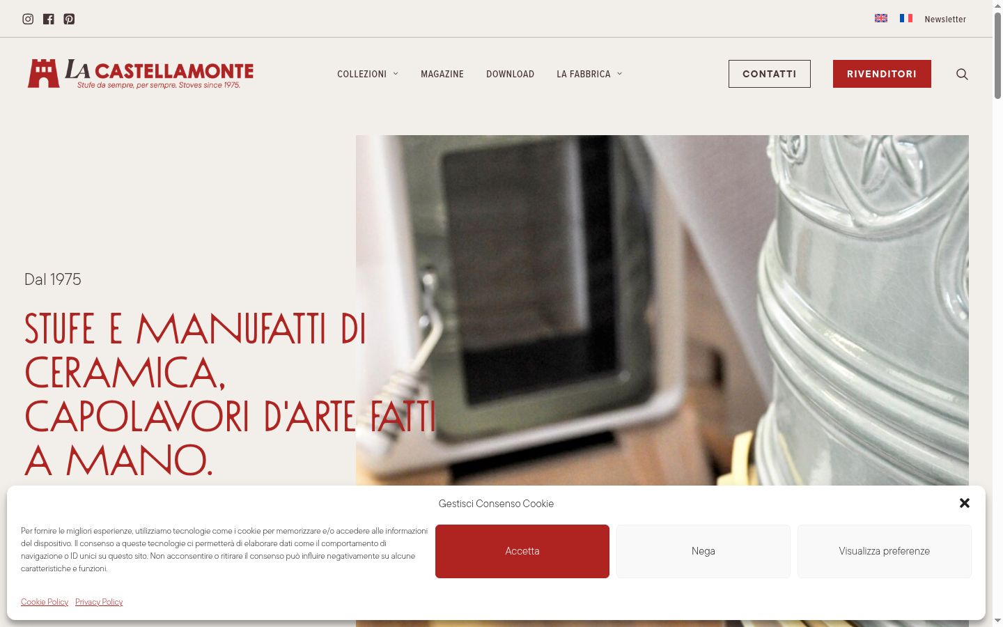 Screenshot del banner di consenso mostrato prima di qualsiasi interazione