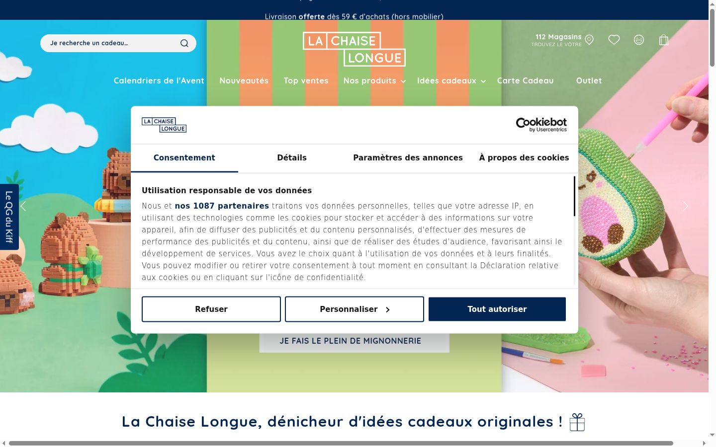 Captura de pantalla del banner de consentimiento mostrado antes de cualquier interacción
