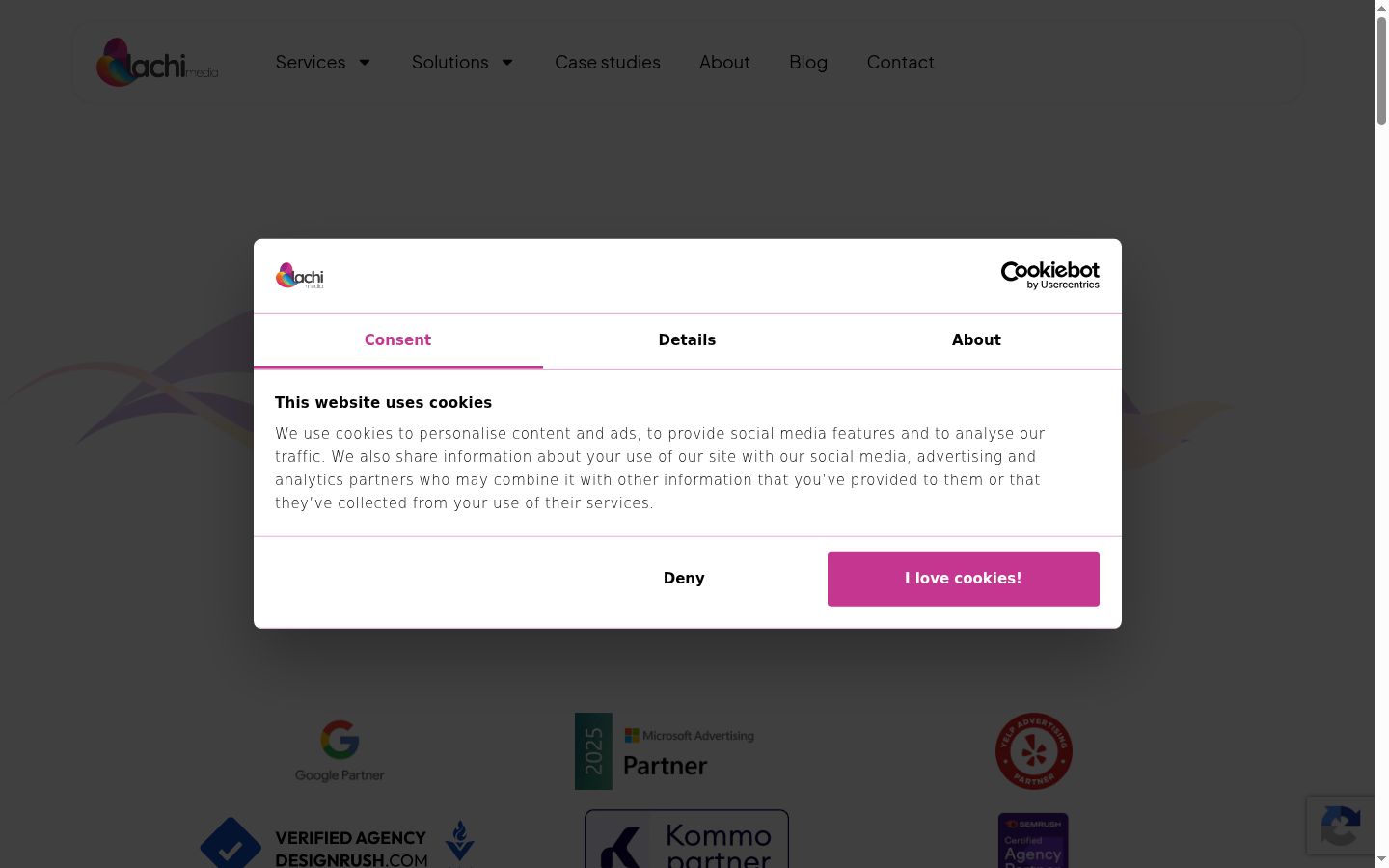 Screenshot del banner di consenso mostrato prima di qualsiasi interazione