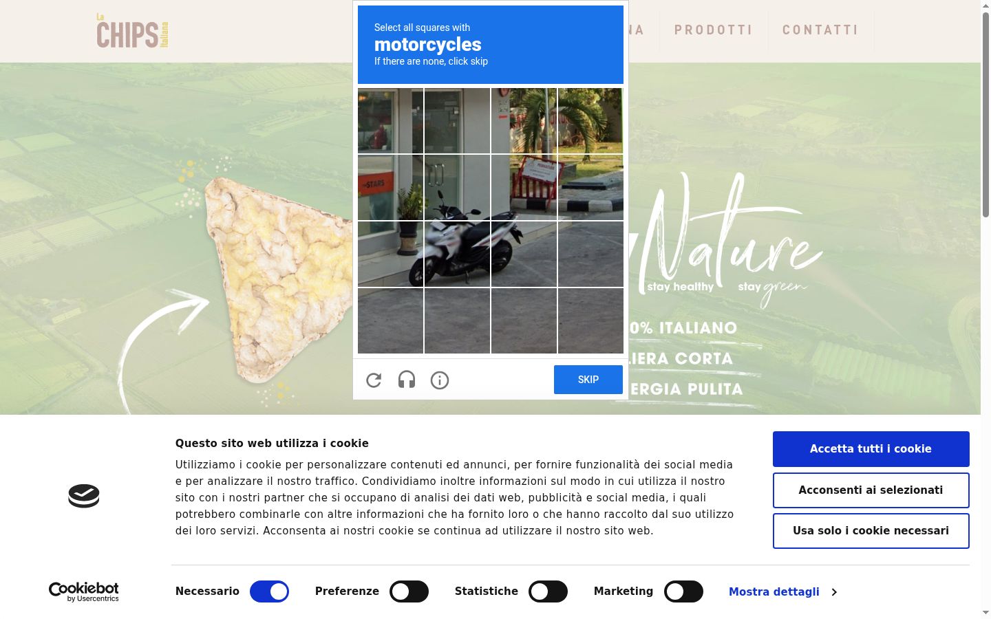 Screenshot del banner di consenso mostrato prima di qualsiasi interazione