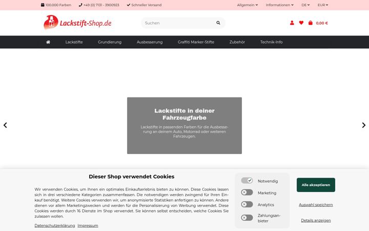 Screenshot of lackstift-shop.de