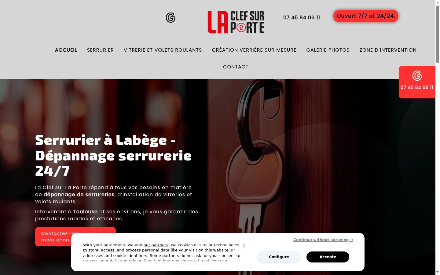 Capture d'écran de la bannière de consentement affichée avant toute interaction