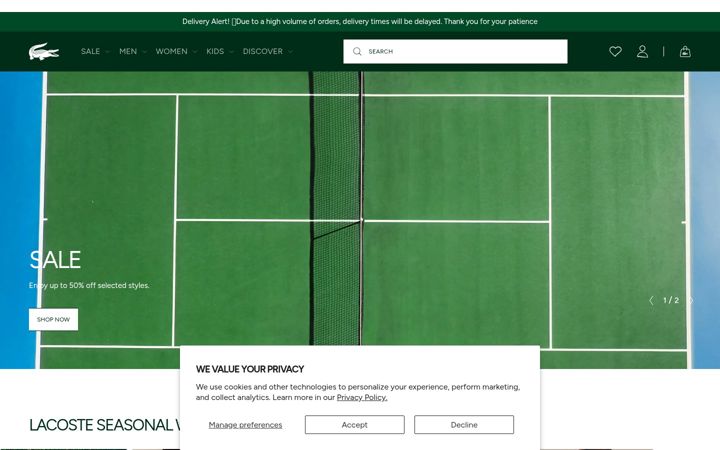 Screenshot of lacoste.co.za