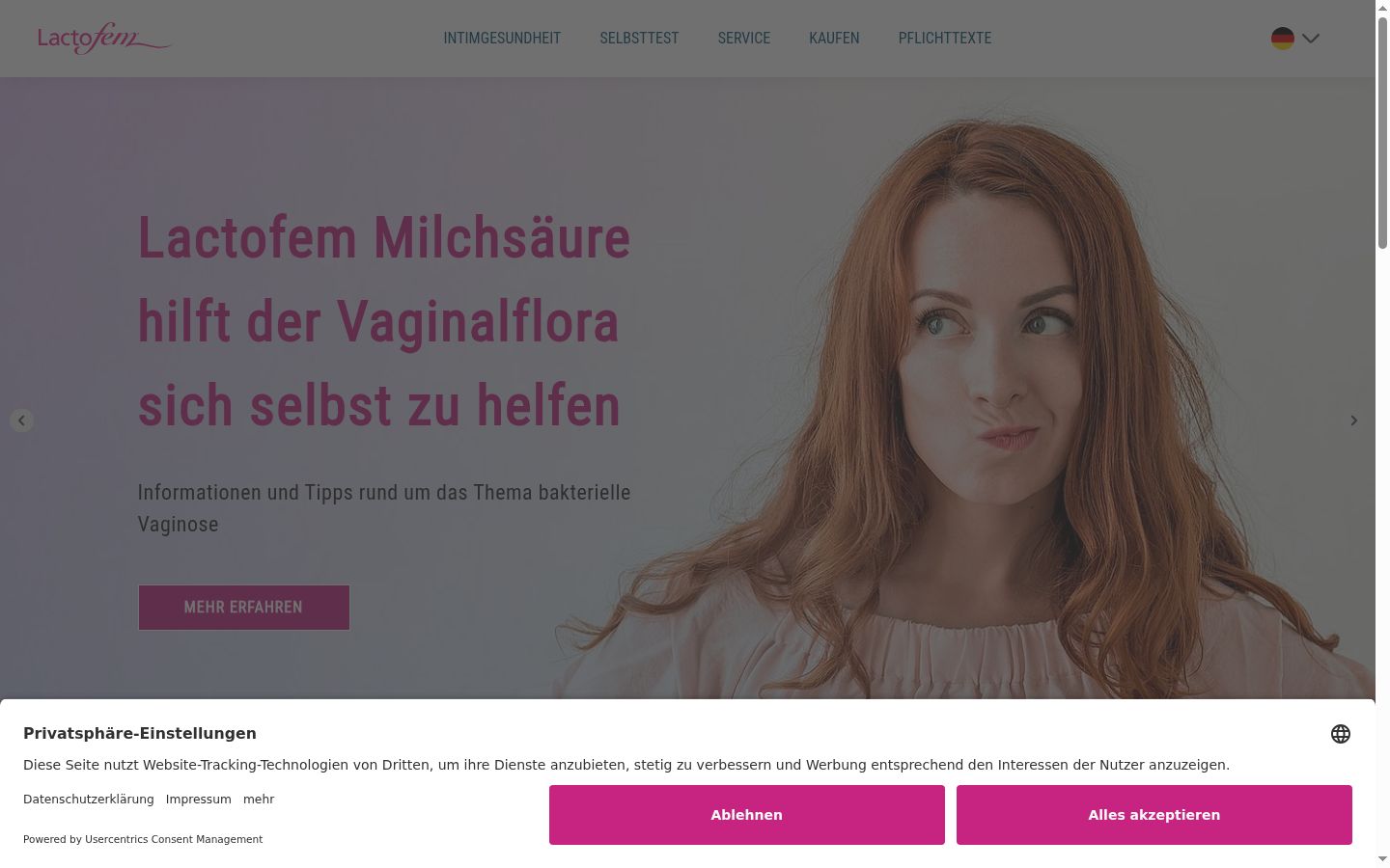 Screenshot des Einwilligungsbanners vor jeglicher Interaktion