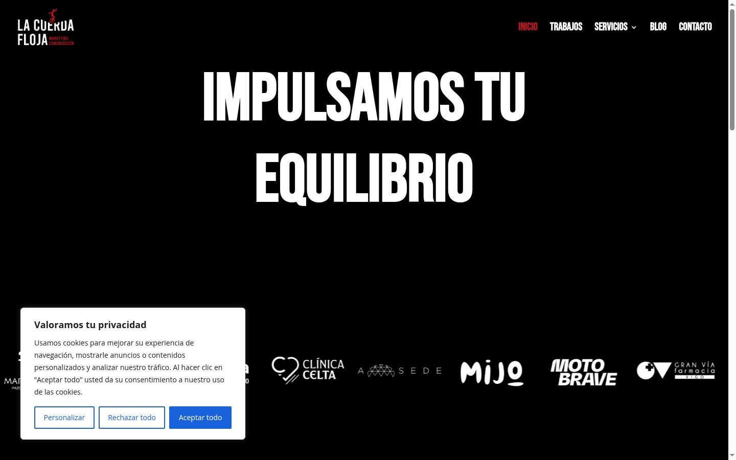 Captura de pantalla del banner de consentimiento mostrado antes de cualquier interacción