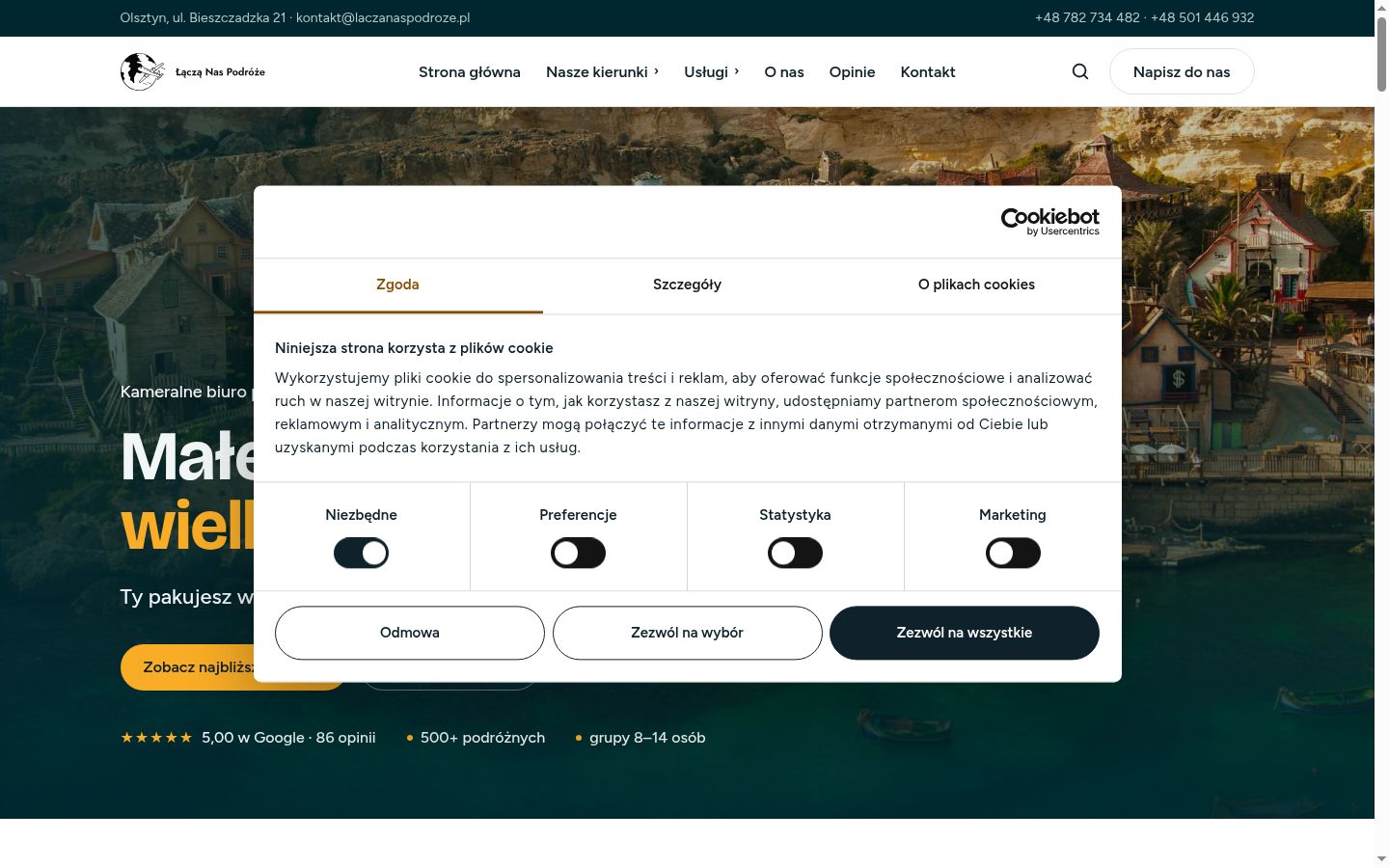 Zrzut ekranu banera zgody wyświetlanego przed jakąkolwiek interakcją