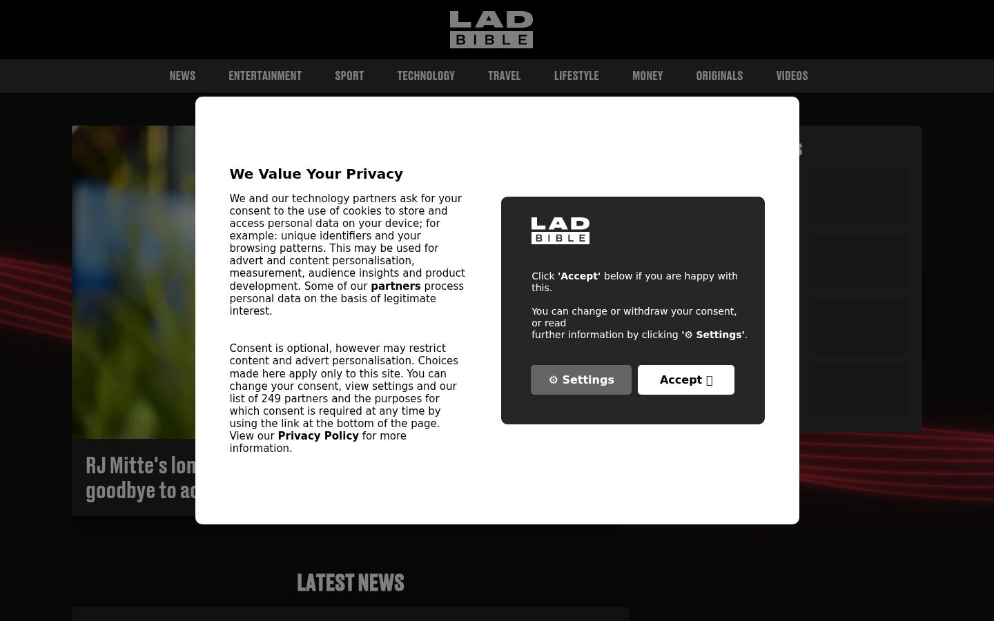 Screenshot tal-banner tal-kunsens muri qabel kwalunkwe interazzjoni