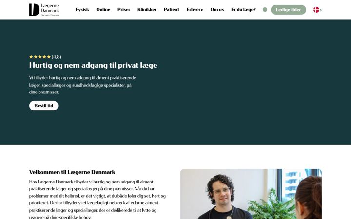 Screenshot van laegernedanmark.dk