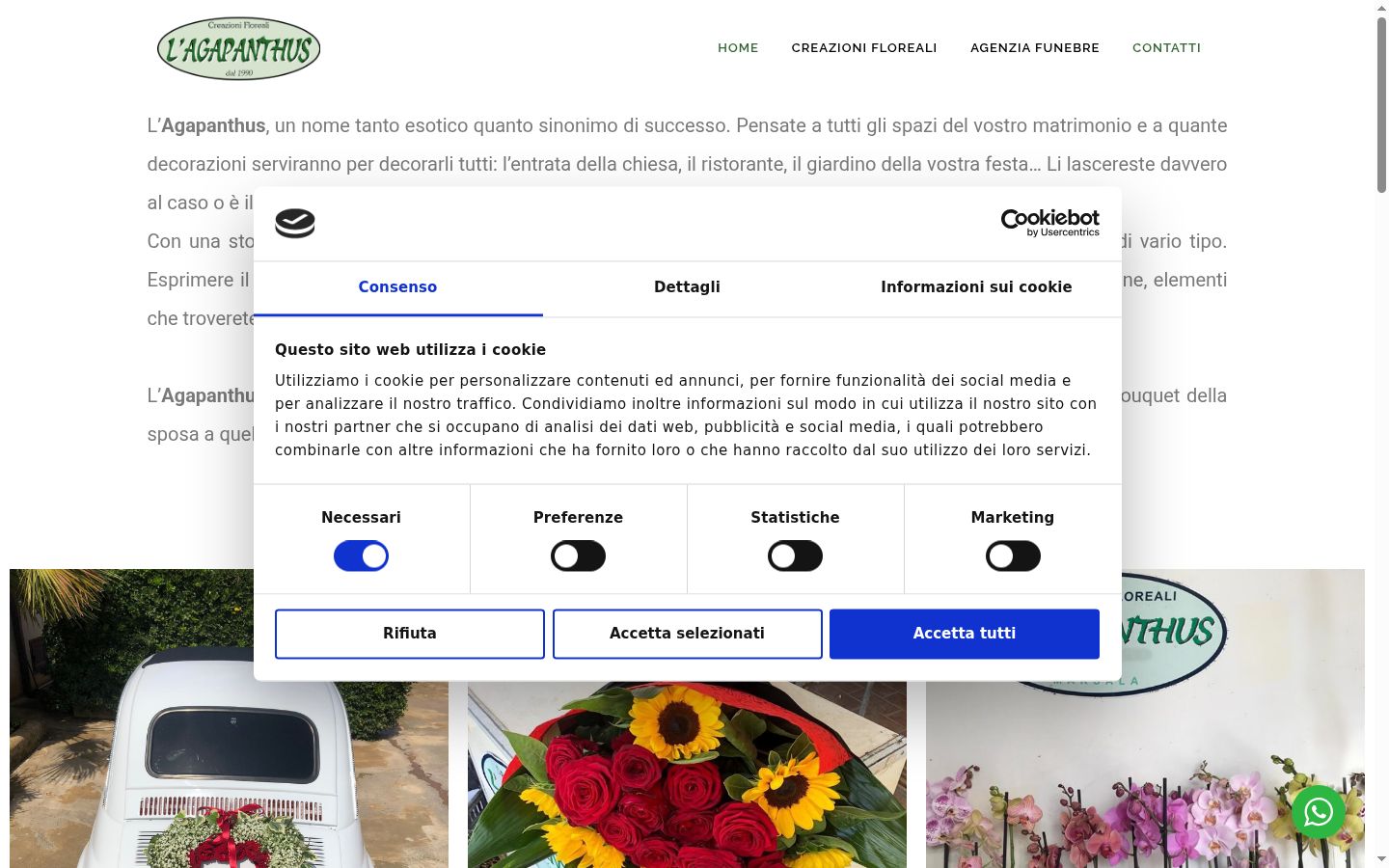 Screenshot del banner di consenso mostrato prima di qualsiasi interazione