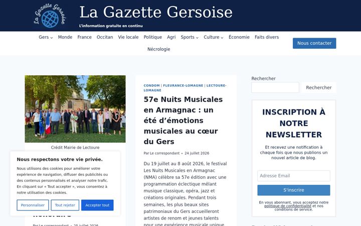Screenshot of lagazettegersoise.fr