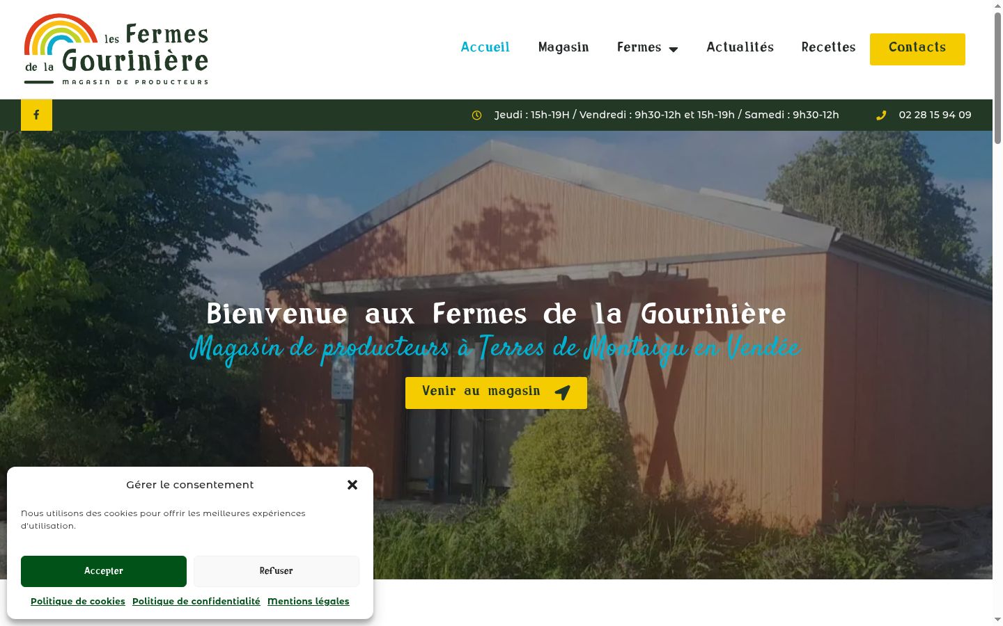 Capture d'écran de la bannière de consentement affichée avant toute interaction