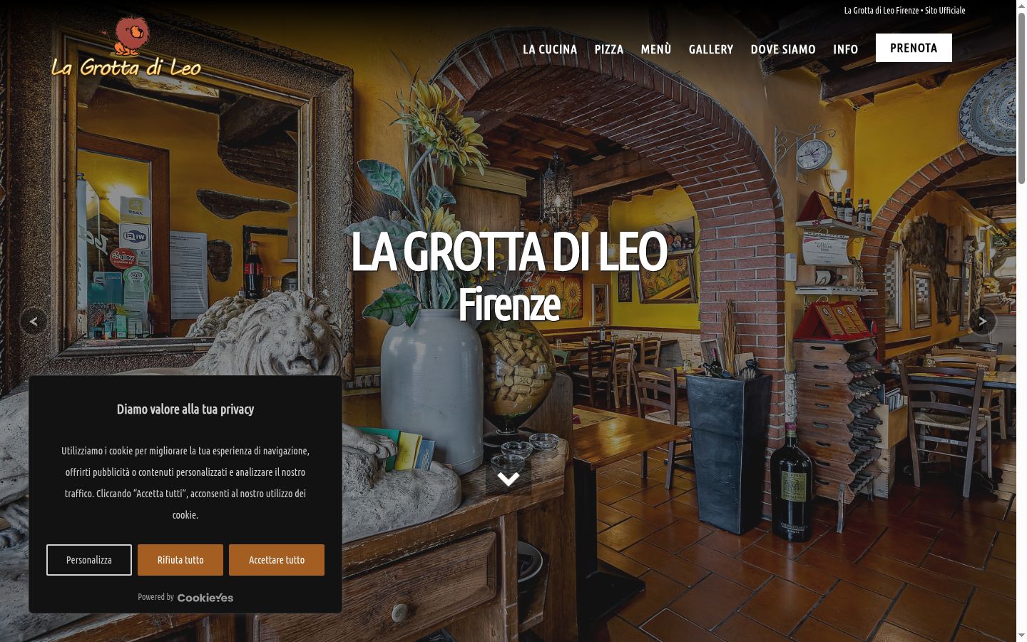 Screenshot del banner di consenso mostrato prima di qualsiasi interazione