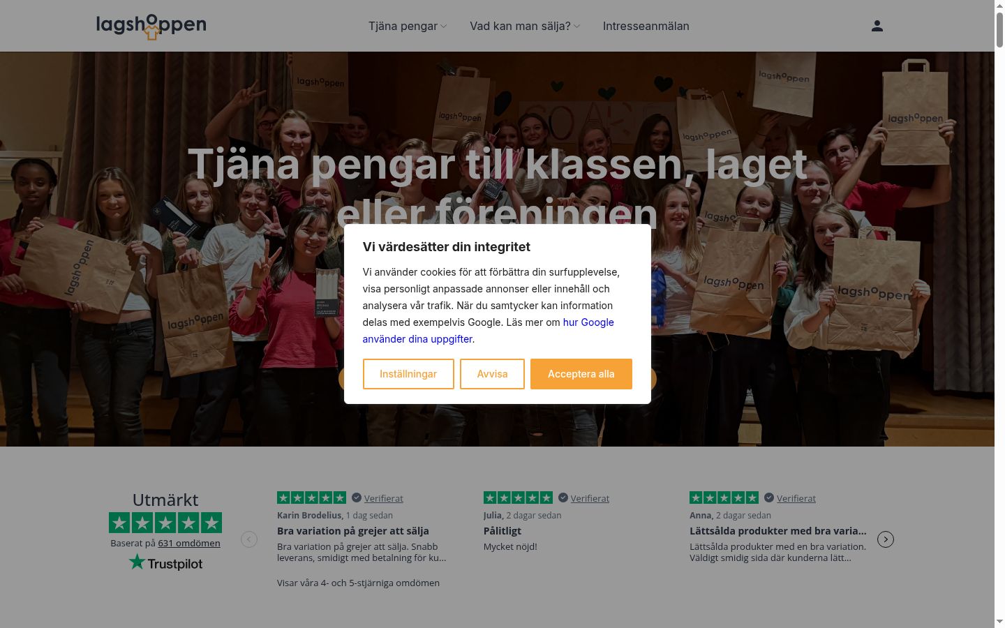 Skærmbillede af samtykkebanneret, som det blev vist før nogen interaktion