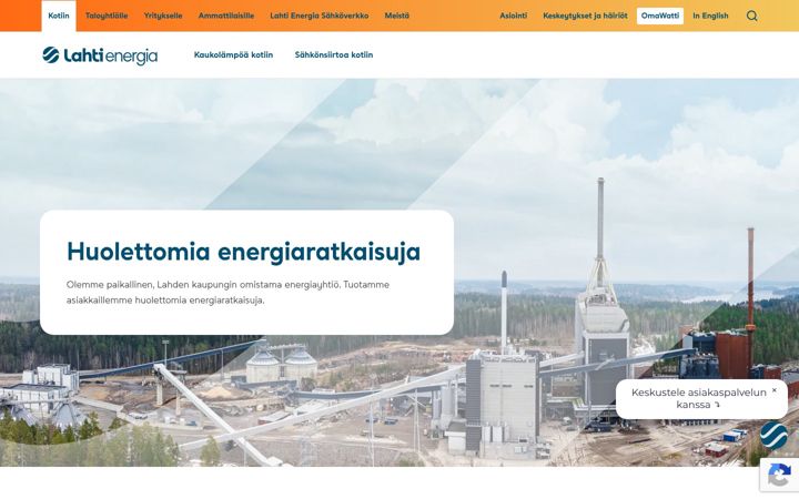 Screenshot van lahtienergia.fi