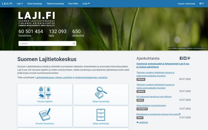 Screenshot of laji.fi