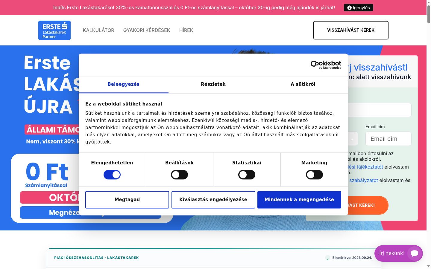 Képernyőkép a bármilyen interakció előtt megjelenő hozzájárulási bannerről