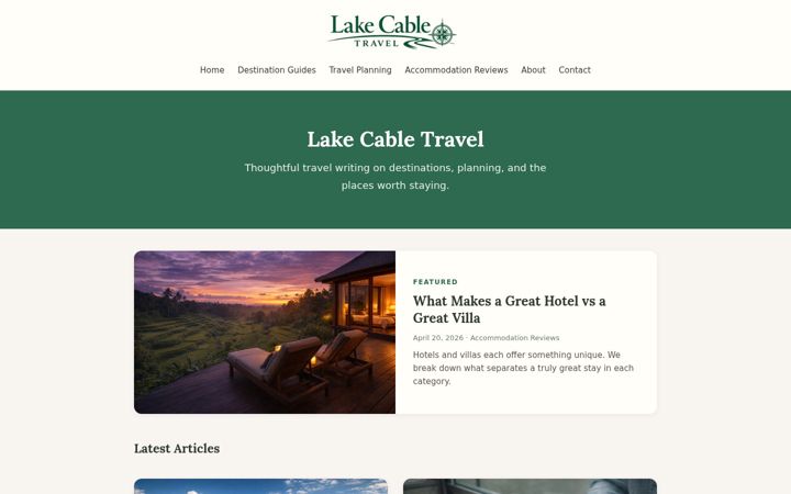 Screenshot of lakecabletravel.com