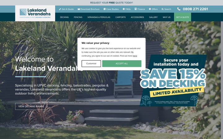 Screenshot of lakelandverandahs.co.uk